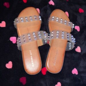 Clear jelly spike strap sandals 8.5M silver tone studded Madden Girl NEW